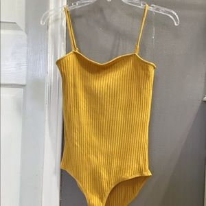 Yellow Ribbed Cami Bodysuit |L|